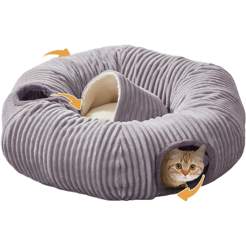 WINDRACING cat tunnel bed front view showing the circular donut layout with the plush central cushion