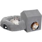 Pawaboo cat tunnel bed front view dark gray donut tube and square house setup