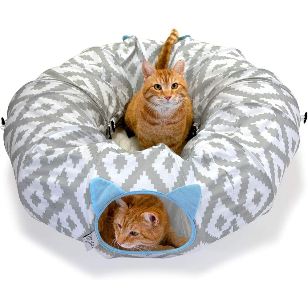 Kitty City Large Cat Tunnel Bed White front view showing the circular play tunnel and central plush mat.