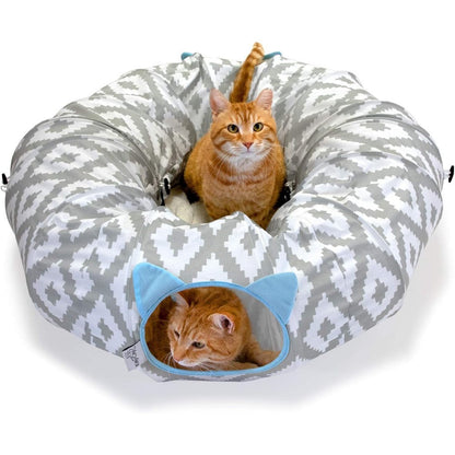 Kitty City Large Cat Tunnel Bed White front view showing the circular play tunnel and central plush mat.