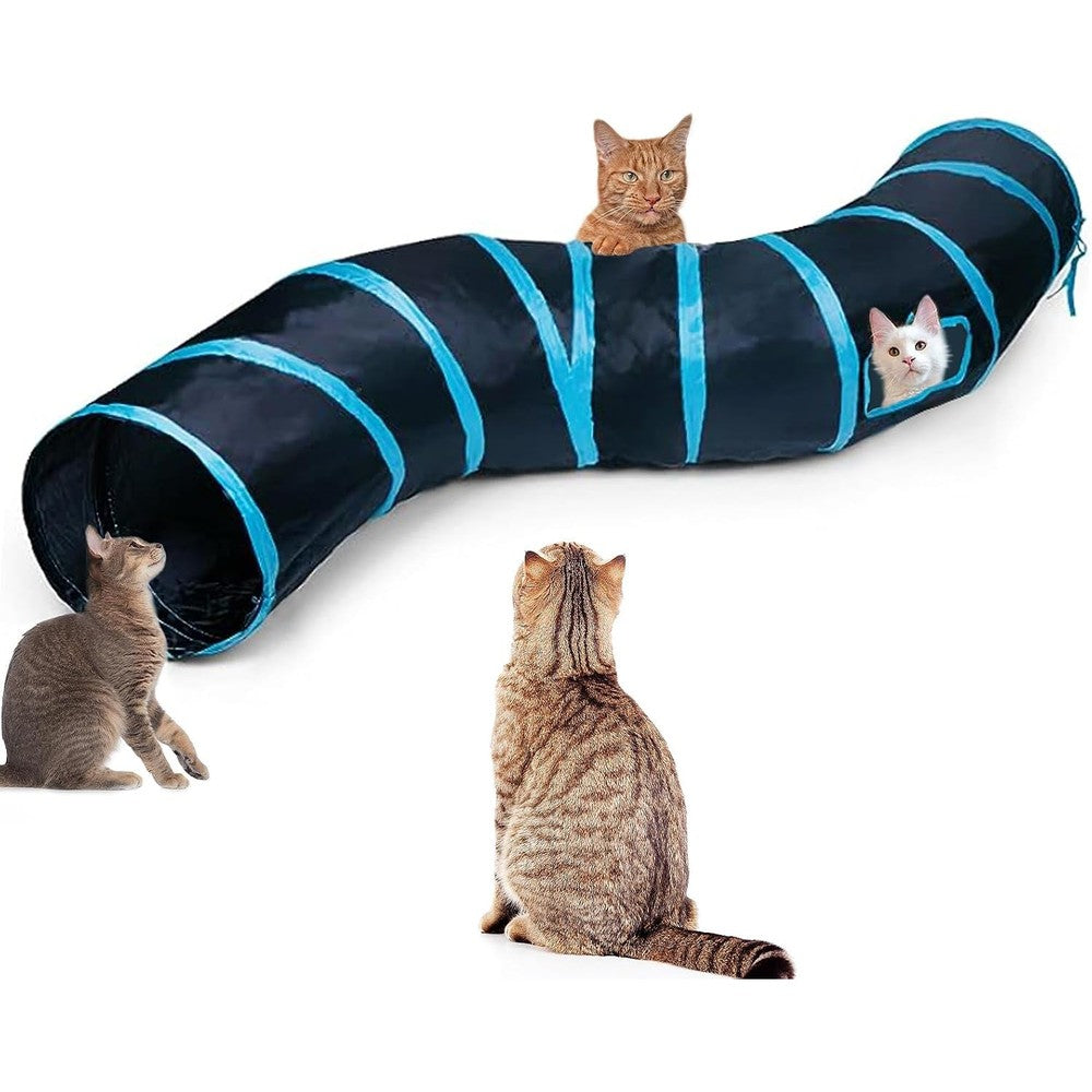 Deofun Cat Tunnel Tube S-Shape Blue interactive toy front view