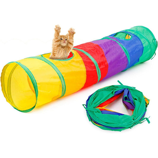 iCAGY Cat Tunnel front view showcasing the vibrant rainbow-colored collapsible design.