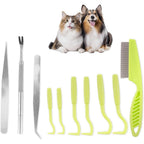 Twzkxc 10 Piece Pet Tick Remover Tool Set Stainless Steel And Plastic Tick Removal Kit For Cats Dogs And Humans Silver And Green