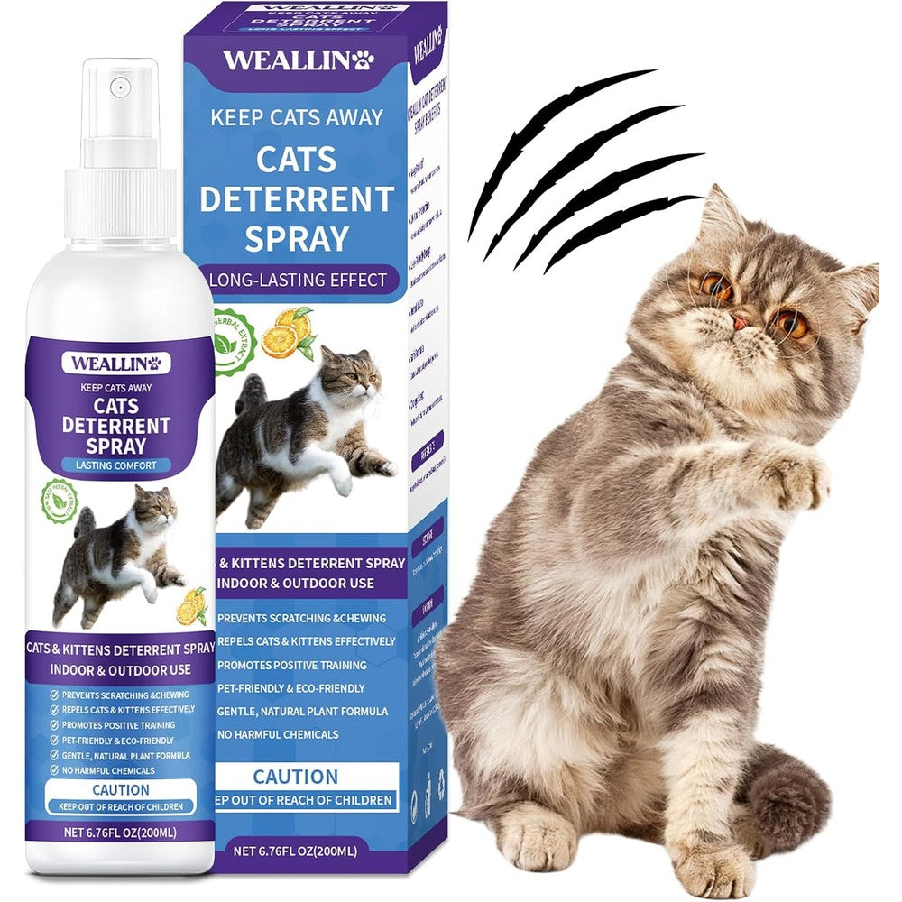 WEALLIN Cat Repellent Spray Natural Anti Scratch Training Aid For Indoor And Outdoor Furniture Protection Six Point Seventy Six Fluid Ounces