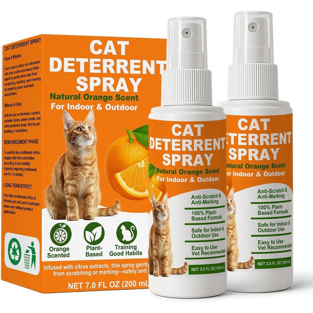 MGSDL Cat Deterrent Spray 2 Pack, Natural Non-Toxic Plant Based Anti-Scratch And Anti-Marking Training Aid, Orange Scent, 7 Fluid Ounce Each