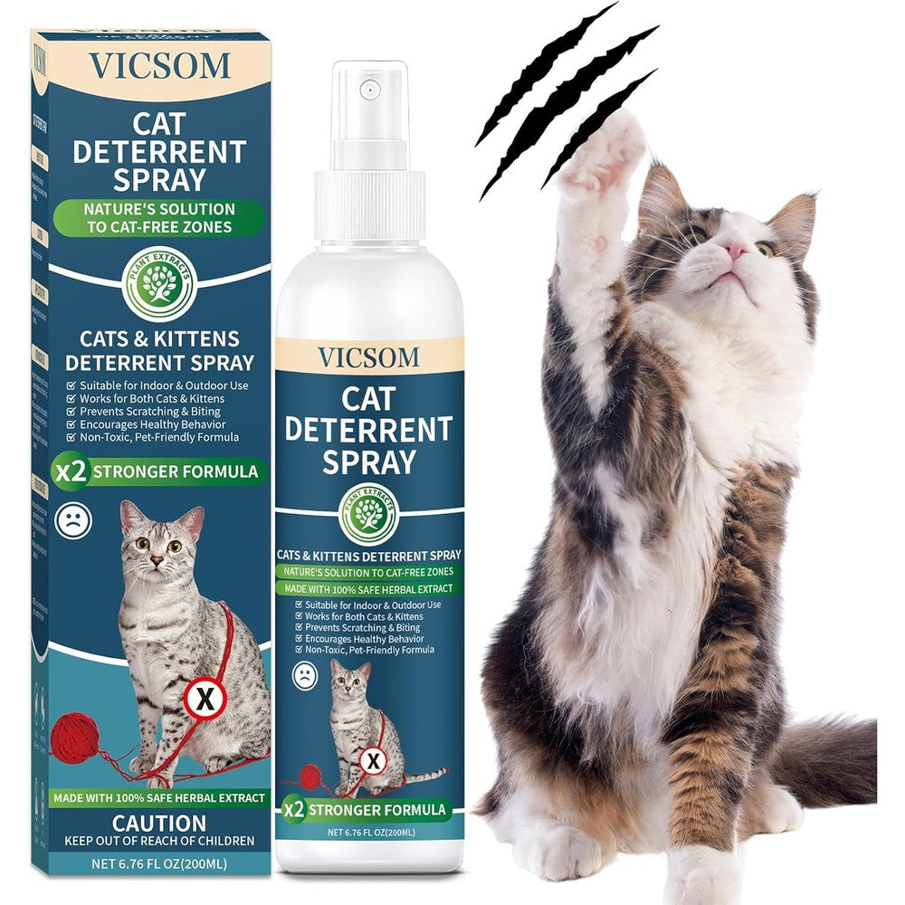 VICSOM Cat Deterrent Spray Natural Pet Repellent For Furniture Sofas Rugs And Curtains Alcohol Free 6.76 Fluid Ounces