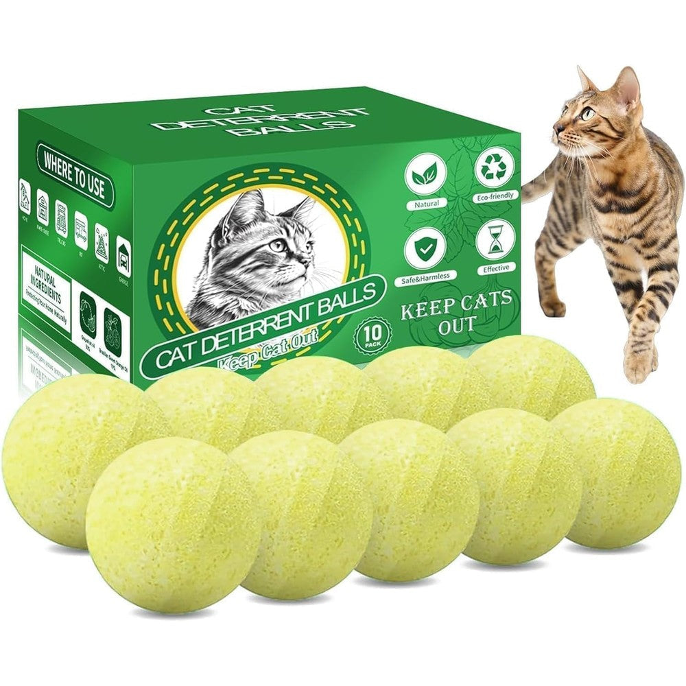 Shiumore Natural Cat Deterrent Balls For Indoor And Outdoor Use, Humane Essential Oil Scent Barrier For Gardens And Furniture, 10 Pack