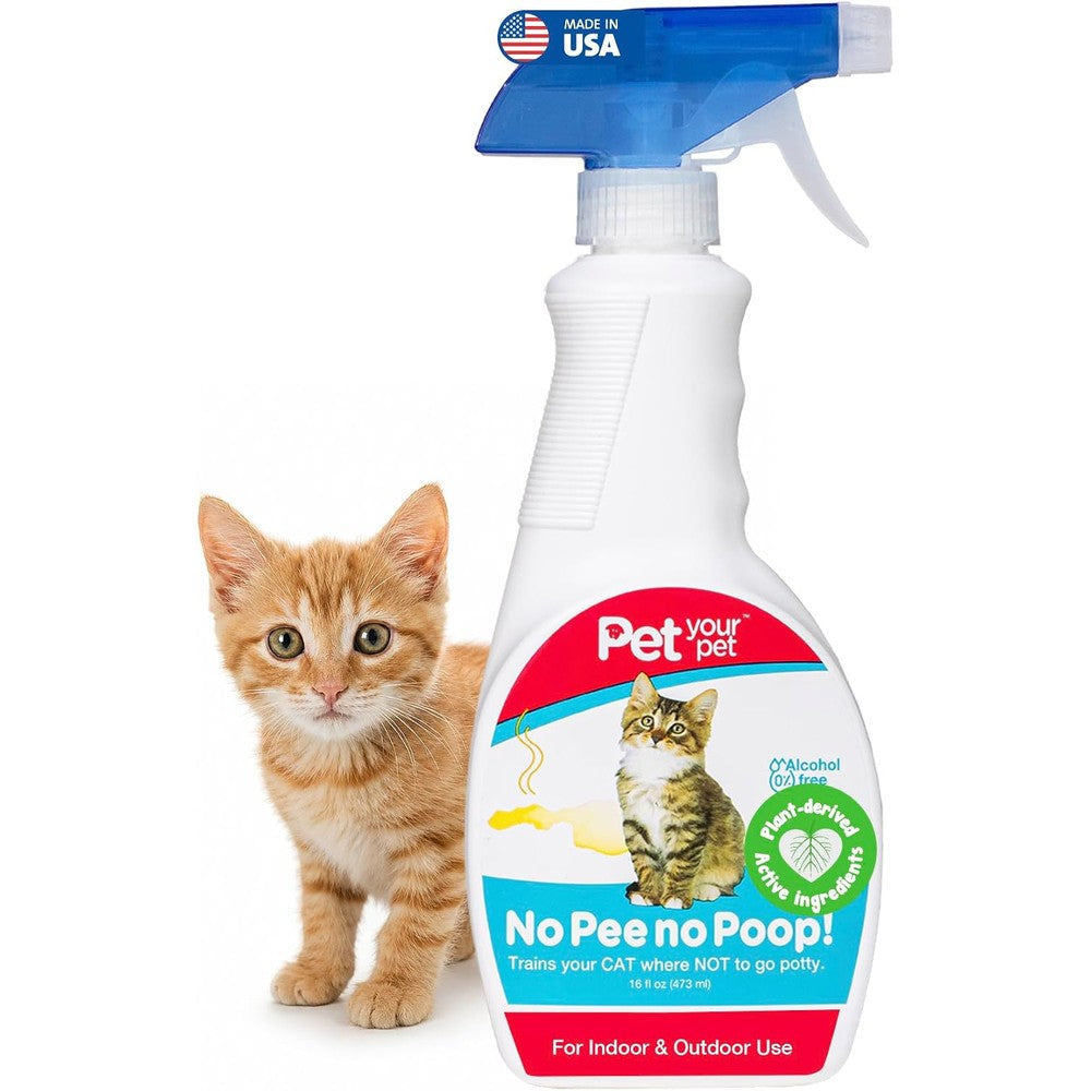 Pet Your Pet No Pee No Poop Cat Potty Training Spray Non Toxic Plant Derived Deterrent For Indoor And Outdoor Scent Correction Sixteen Fluid Ounces