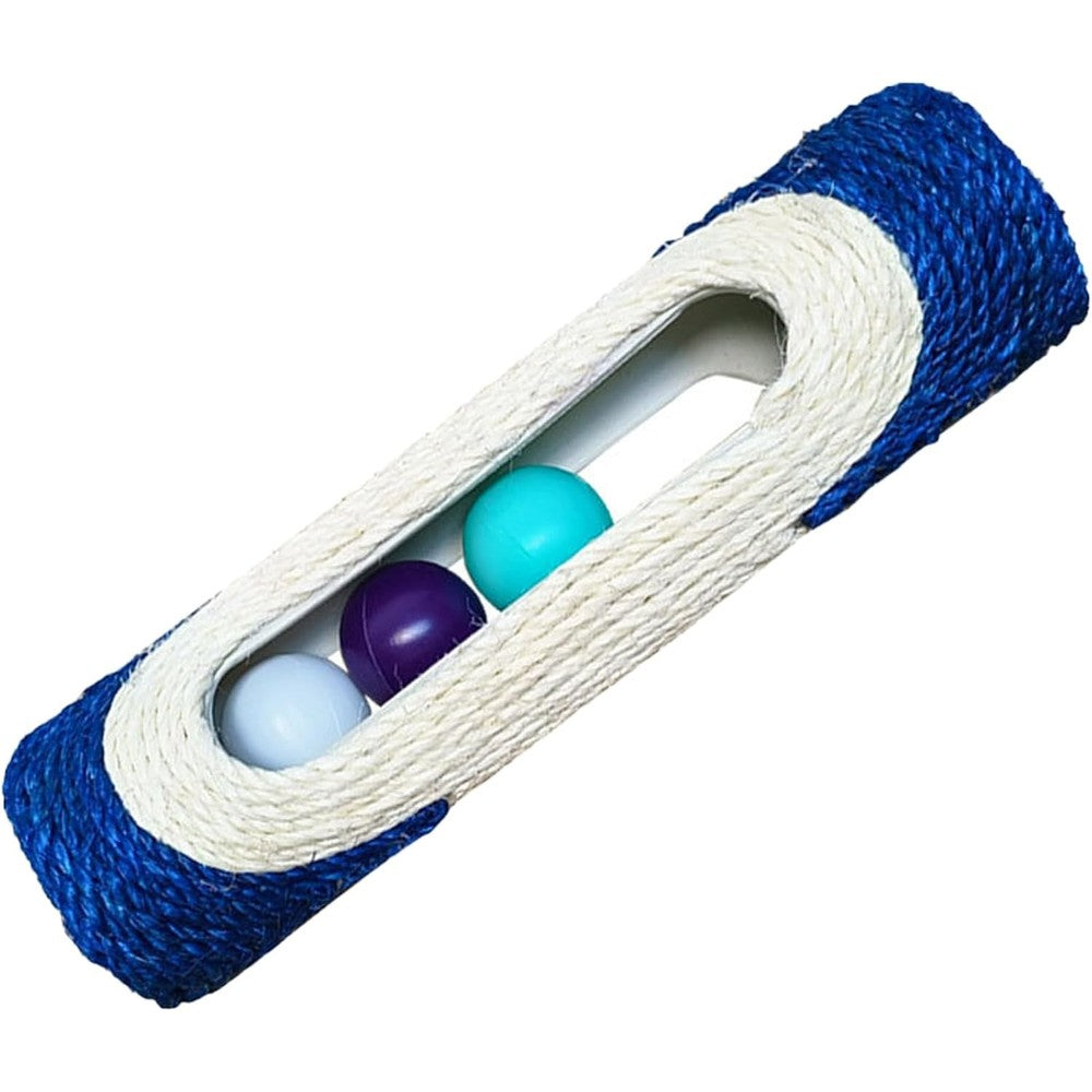 MooGlamor Cylindrical Scratching Board Sisal Cat Toy With Three Piece Ringing Balls Eleven Inch Scratching Roller For Indoor Cats Playing Blue
