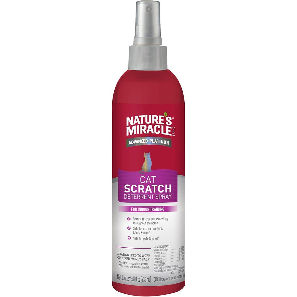 Nature's Miracle Advanced Platinum Cat Scratch Deterrent Spray For Indoor Training Discourages Destructive Scratching Essential Oil Formula 8 Ounces