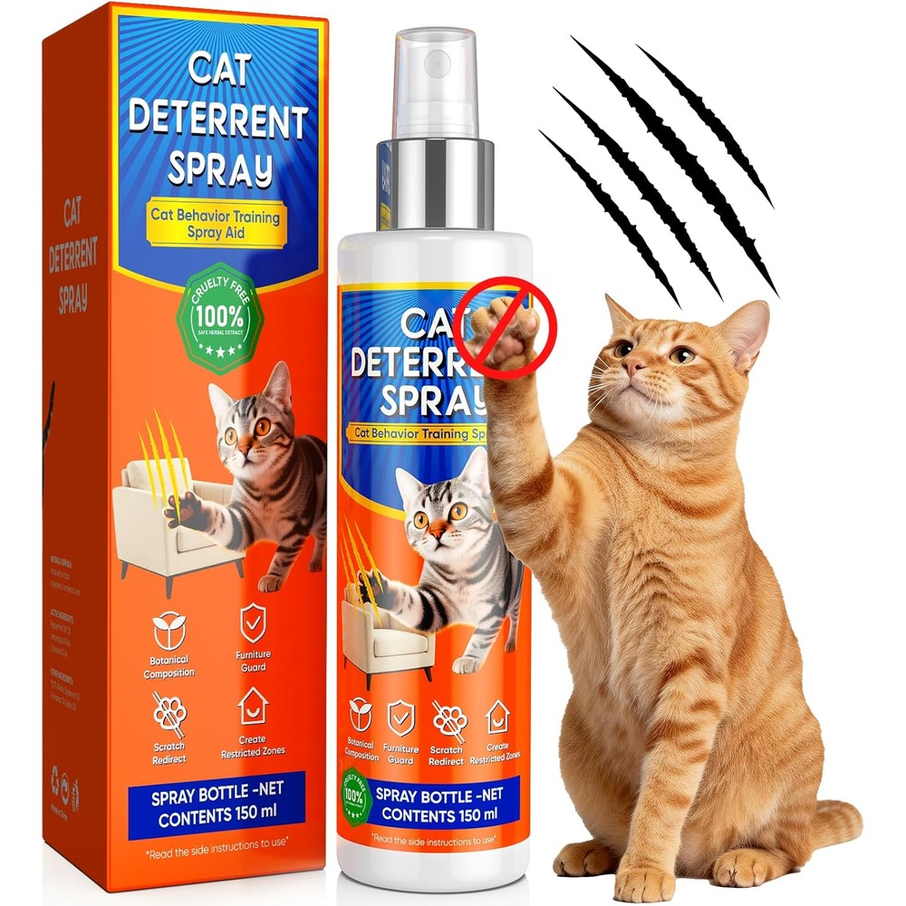 Anowbo Cat Deterrent Spray For Furniture Protection And Scratching Prevention, Pet-Safe Training Aid, 150 Milliliters