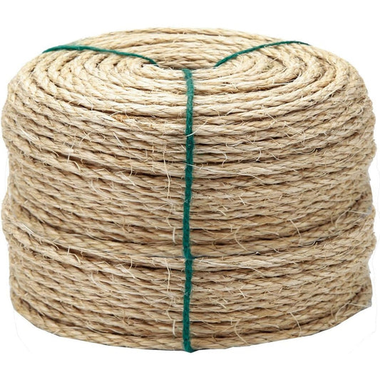 TienYow 4mm Natural Sisal Rope 164 Feet For Cat Scratching Post Repair And DIY Cat Tree Projects