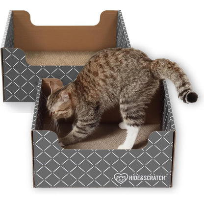 Hide And Scratch Cardboard Cat Scratcher Box And Bed Dark Grey Diamond 2 Pack Refillable Corrugated Scratching Pad For Indoor Cats
