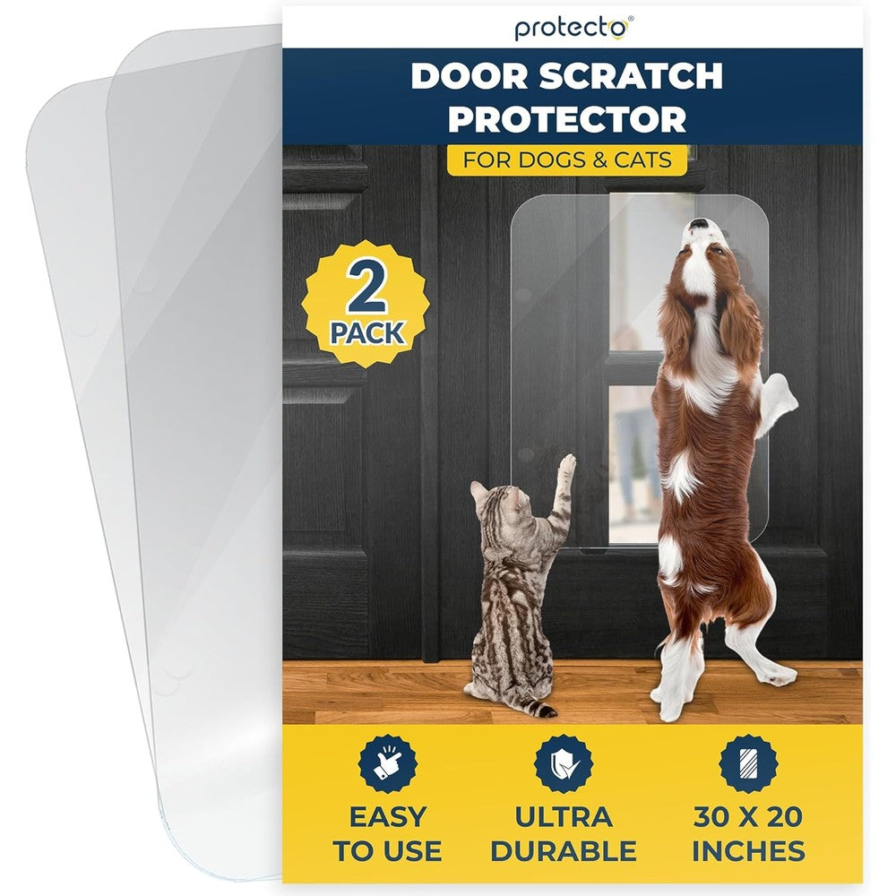 Protecto 2 Pack Heavy Duty Door Protector For Dog And Cat Scratching 30 X 20 Inch Transparent Polycarbonate Shield For Doors Walls And Windows