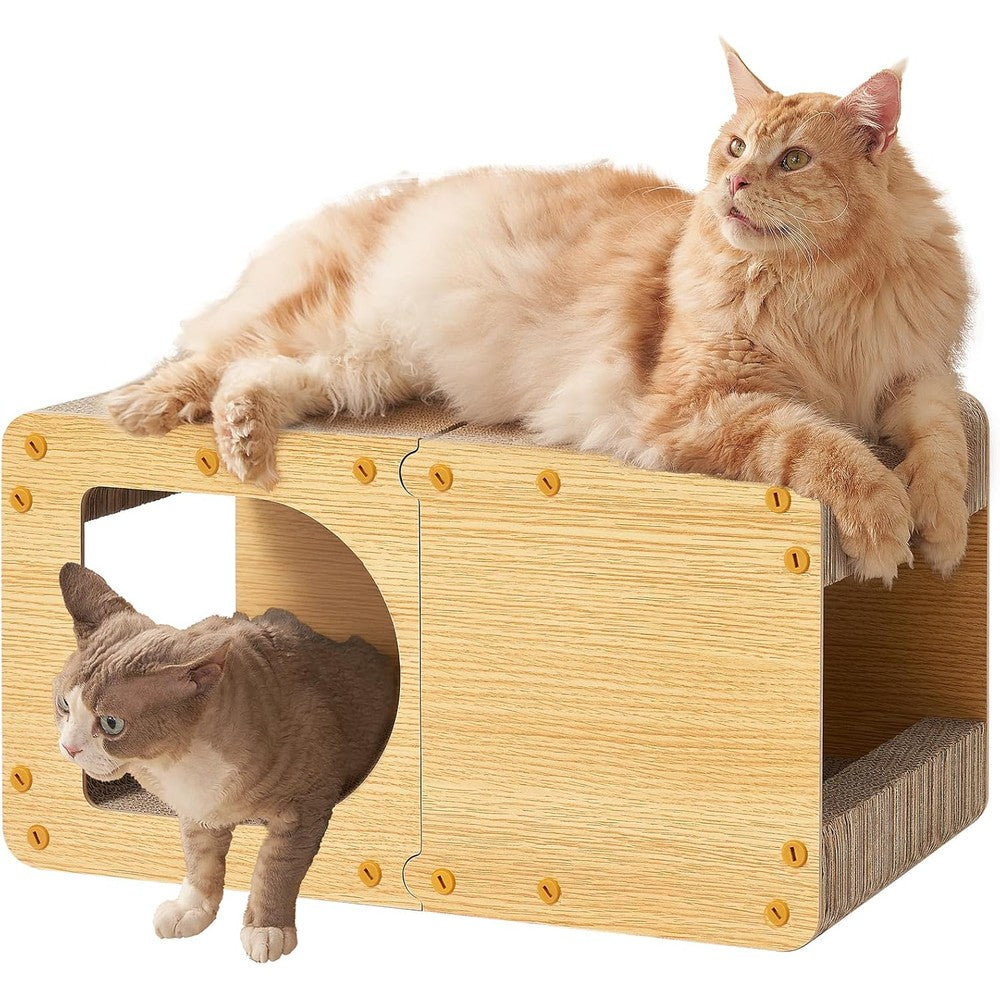 Eheyciga Cardboard Cat Scratcher House 23 Inch Corrugated Scratching Board For Indoor Cats Extra Large Natural Brown Cat Lounge Bed