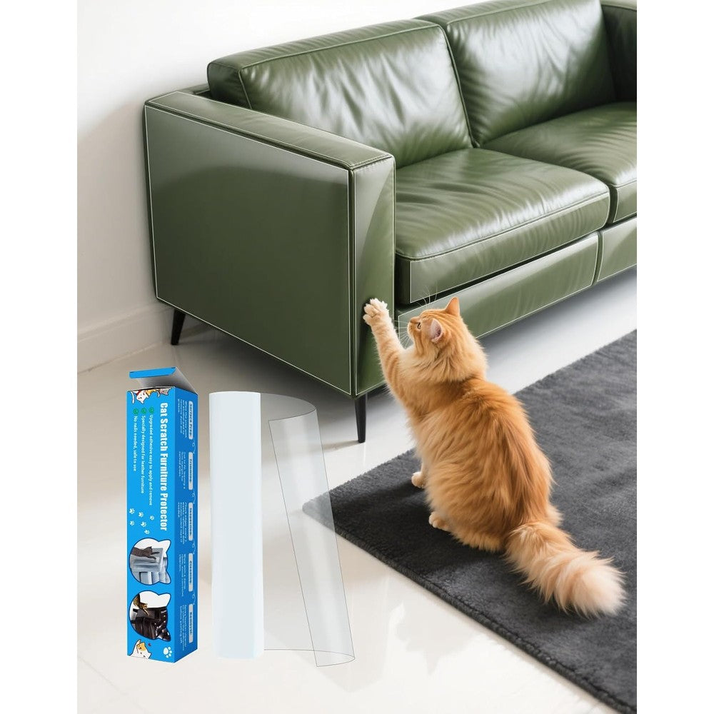 PJT Cat Scratch Furniture Protector For Leather Couch, 200 Inch x 16 Inch Clear Anti-Scratch Adhesive Roll, Heavy Duty Transparent Shield