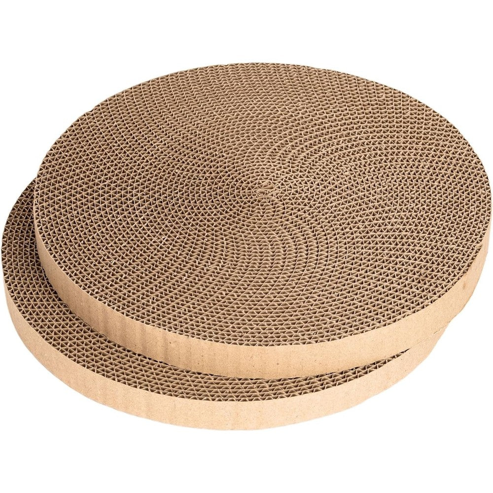 Roadtofree Round Cat Scratcher Refill 10 Inch Diameter 7/8 Inch Thickness Corrugated Cardboard Scratching Pad Replacement For Cats 2 Pieces