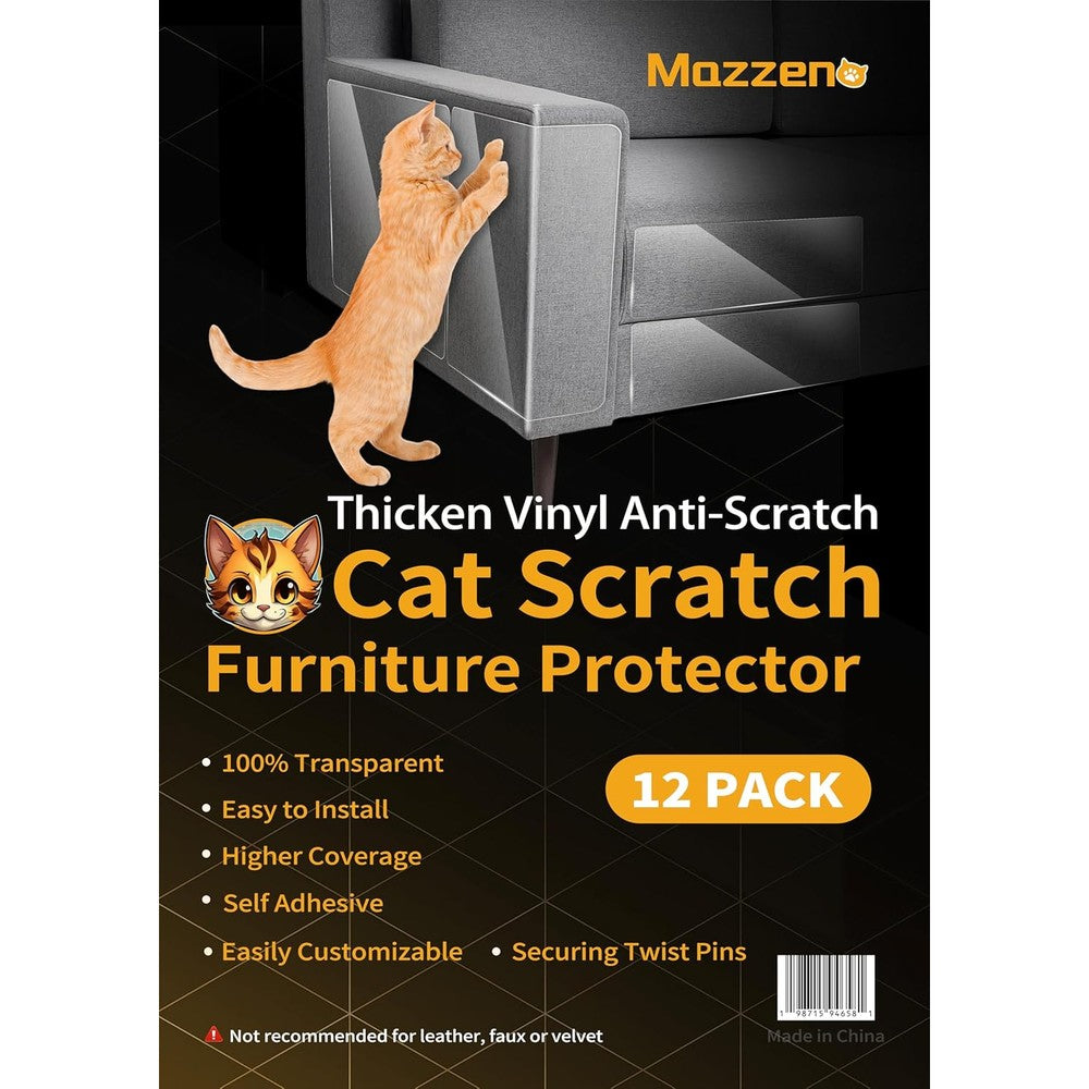 Mazzen Cat Scratch Couch Furniture Protector Thickened Sofa Guard 12 Pack Clear Plastic Sticky Cover For Pet Claw Protection