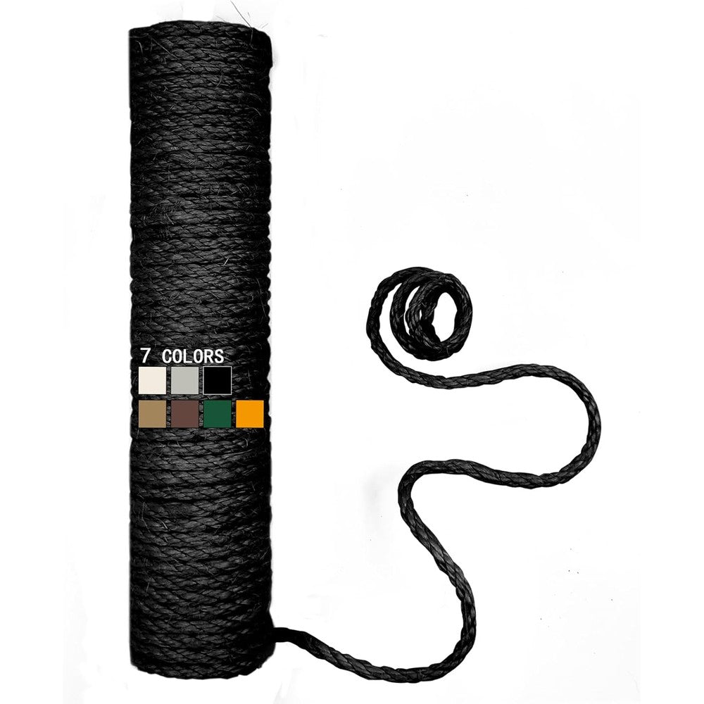 XRzitky Natural Sisal Rope For Cat Scratcher 1/4 Inch 32 Feet Solid Black Replacement Rope For Cat Tree Scratching Post Repair