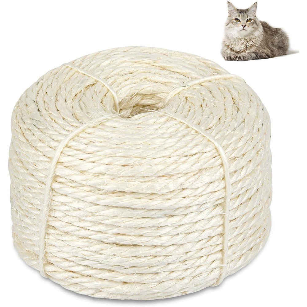 Opvixi White Sisal Rope For Cat Scratching Post 164 Feet 4 Millimeter Natural Hemp Twine For Cat Tree Tower Repair And DIY Replacement