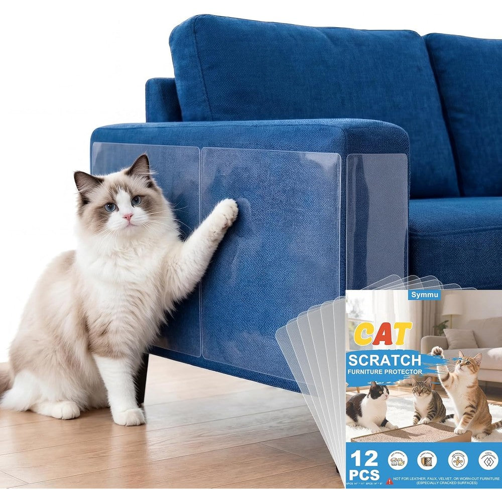 Symmu Anti Cat Scratch Furniture Protector 12 Pieces Heavy Duty Clear Couch Shield For Fabric Sofa