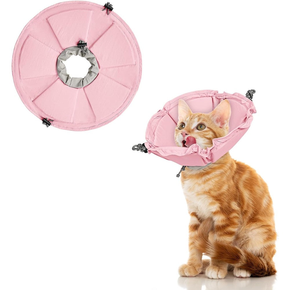 Pawfun Soft Cat Cone Collar front view of pink recovery collar