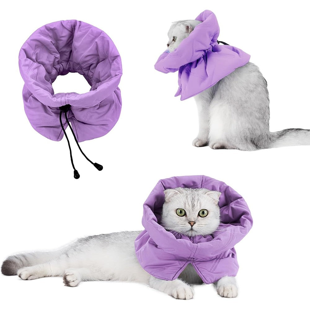 TORJOY cat recovery collar front view soft purple cone for post surgery care