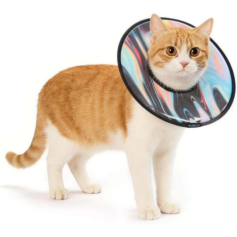PetThem soft cat cone collar front view on a white background.