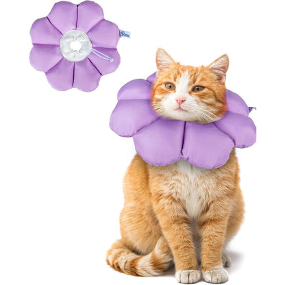 ANWA soft cat cone collar in purple flower design front view