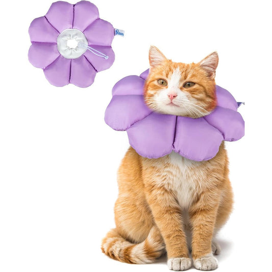 ANWA soft cat cone collar in purple flower design front view