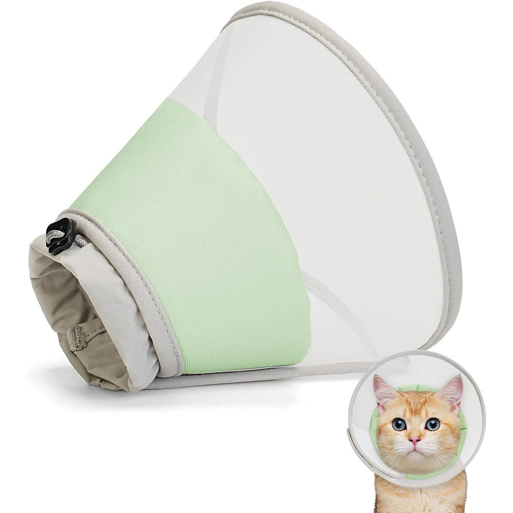 Supet soft cat cone collar front view of green medium mesh recovery cone