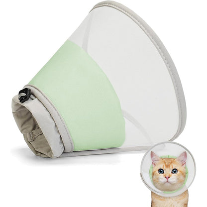 Supet soft cat cone collar front view of green medium mesh recovery cone