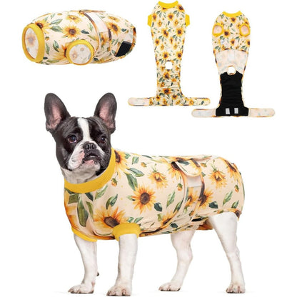 CuteBone Sunflower Pet Surgery Recovery Suit front view for small dogs