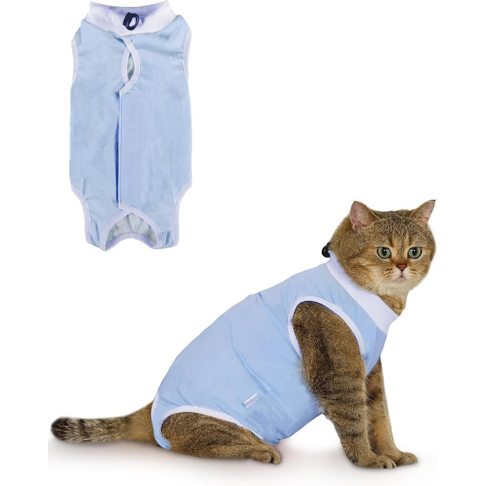 ANWA breathable cat recovery suit front view high quality spay recovery garment