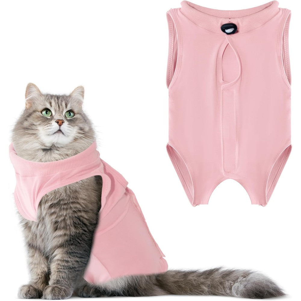 Lievuiken cat recovery suit pink small front view