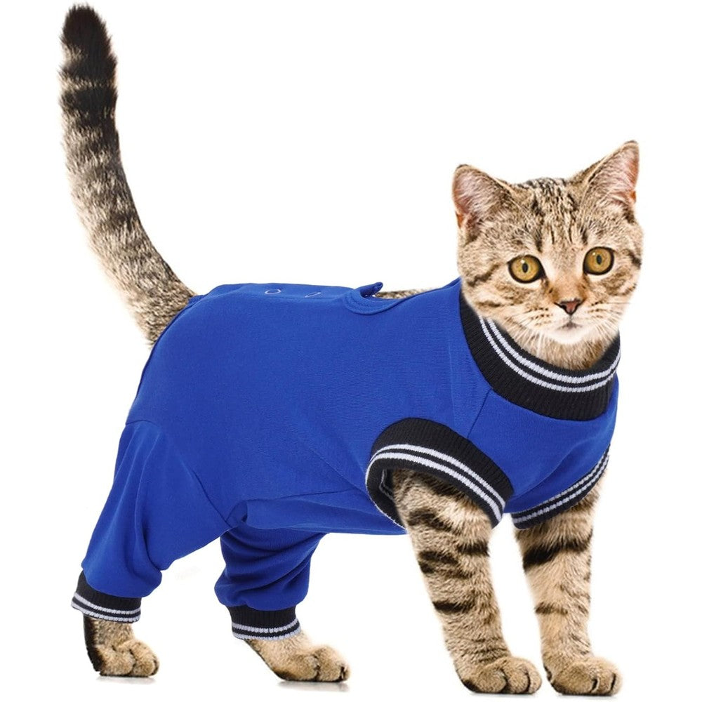 Yternal stress free cat recovery suit front view royal blue