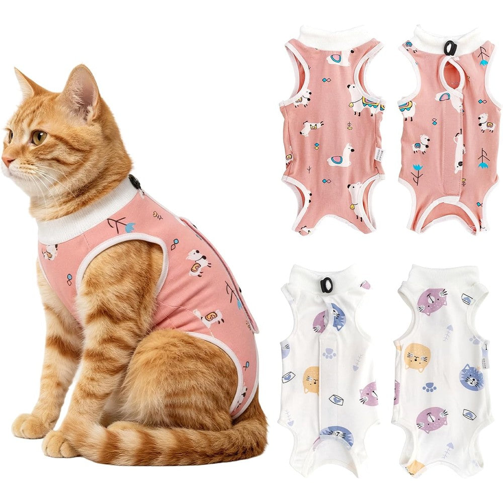 Coppthinktu cat recovery suit front view for post-surgery protection