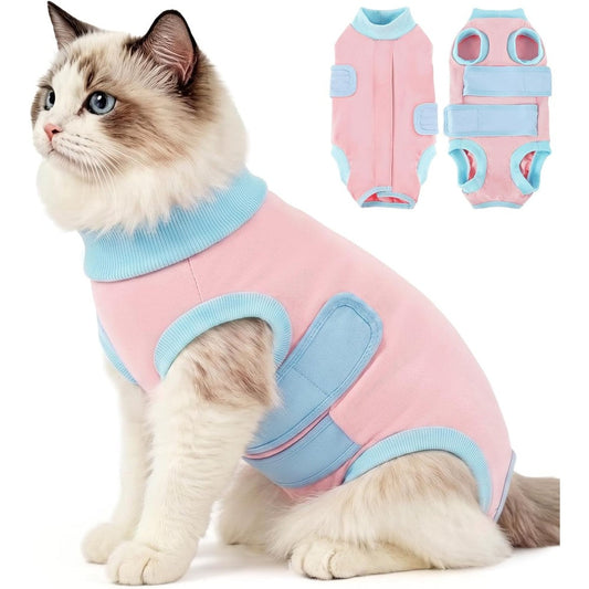 Kuoser cat surgery recovery suit in pink front view