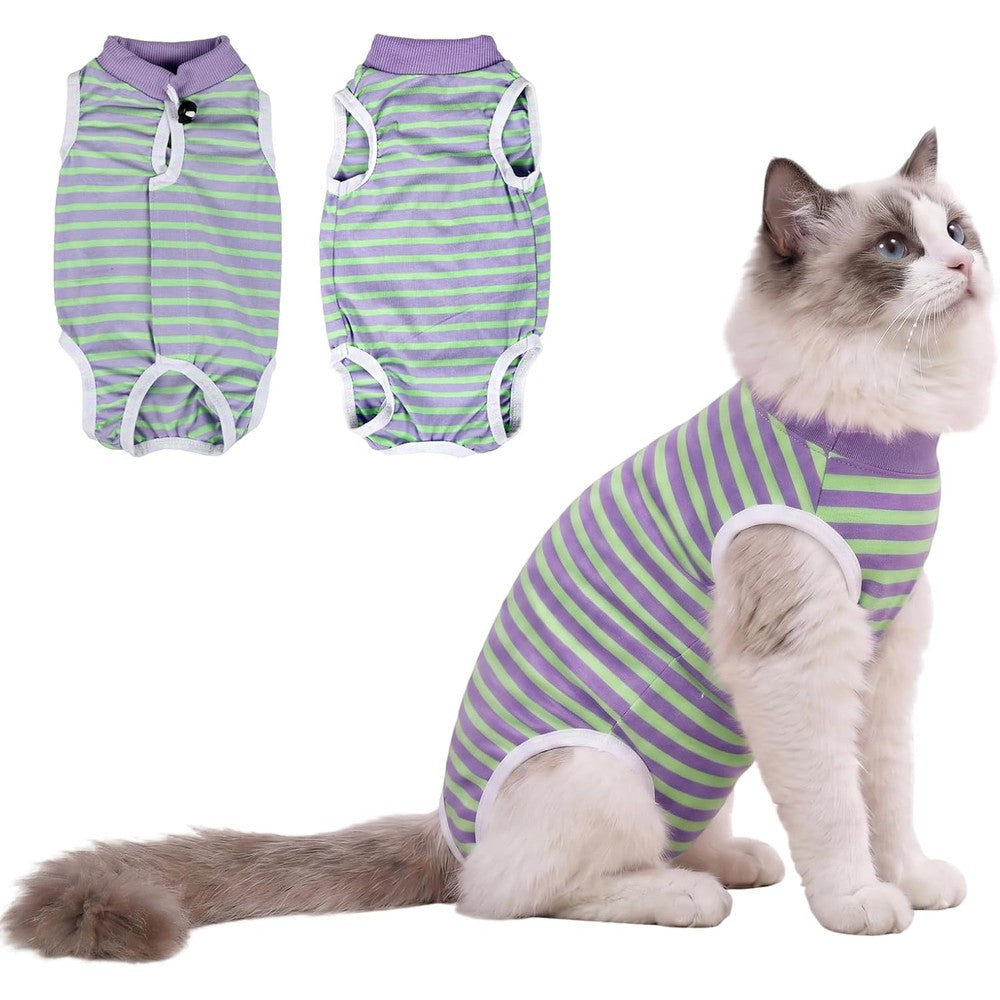 DoggieKit cat surgery recovery suit front view on feline