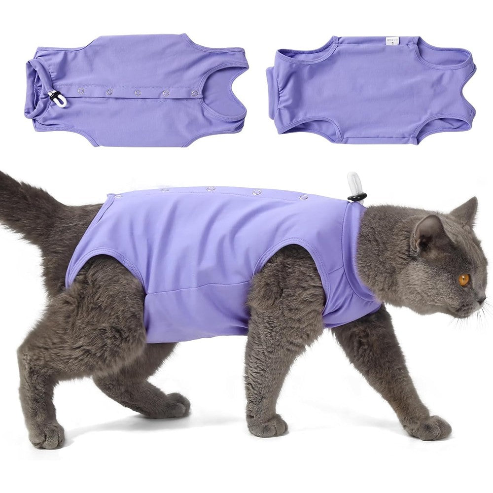 Lianzimau cat recovery suit front view on feline