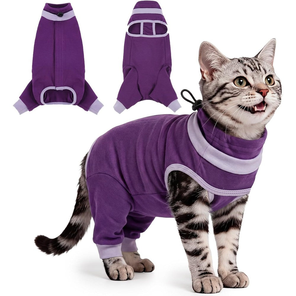 OUOBOB purple cat recovery suit with hind legs front view