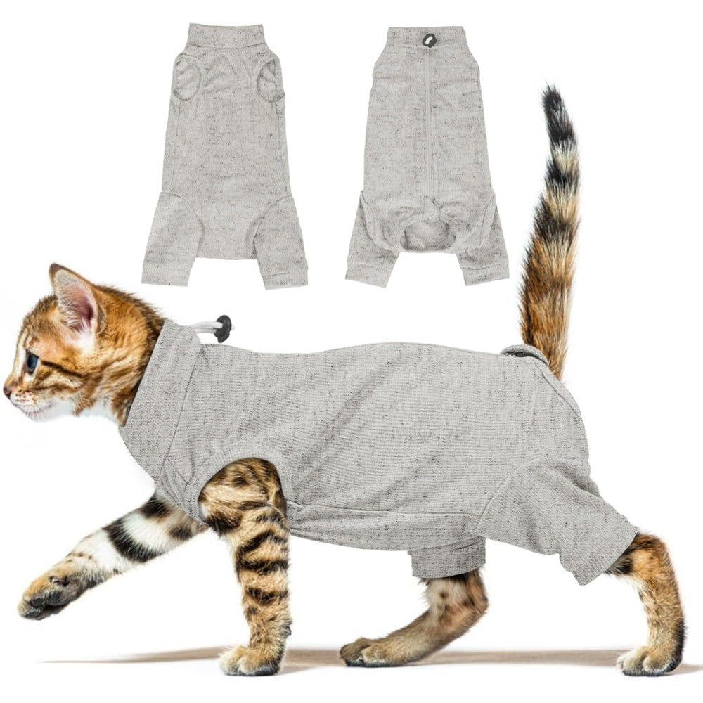 Adnikia cat recovery suit front view on a resting cat