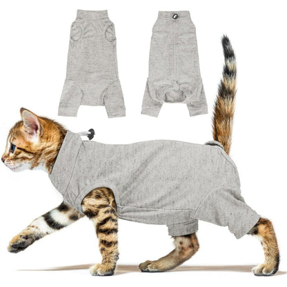 Adnikia cat recovery suit front view on a resting cat