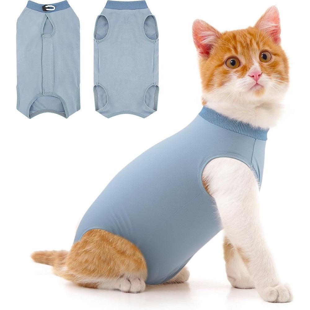 Coppthinktu cat recovery suit front view on kitten