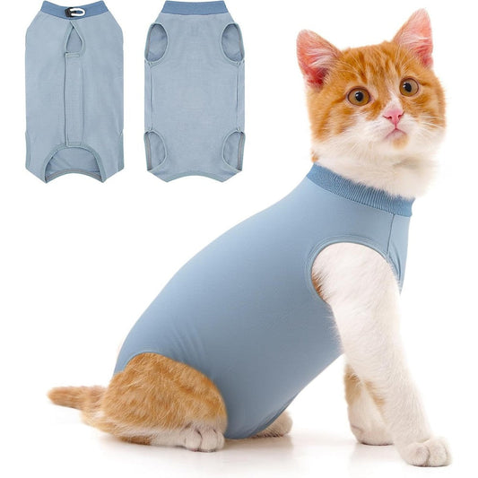 Coppthinktu cat recovery suit front view on kitten