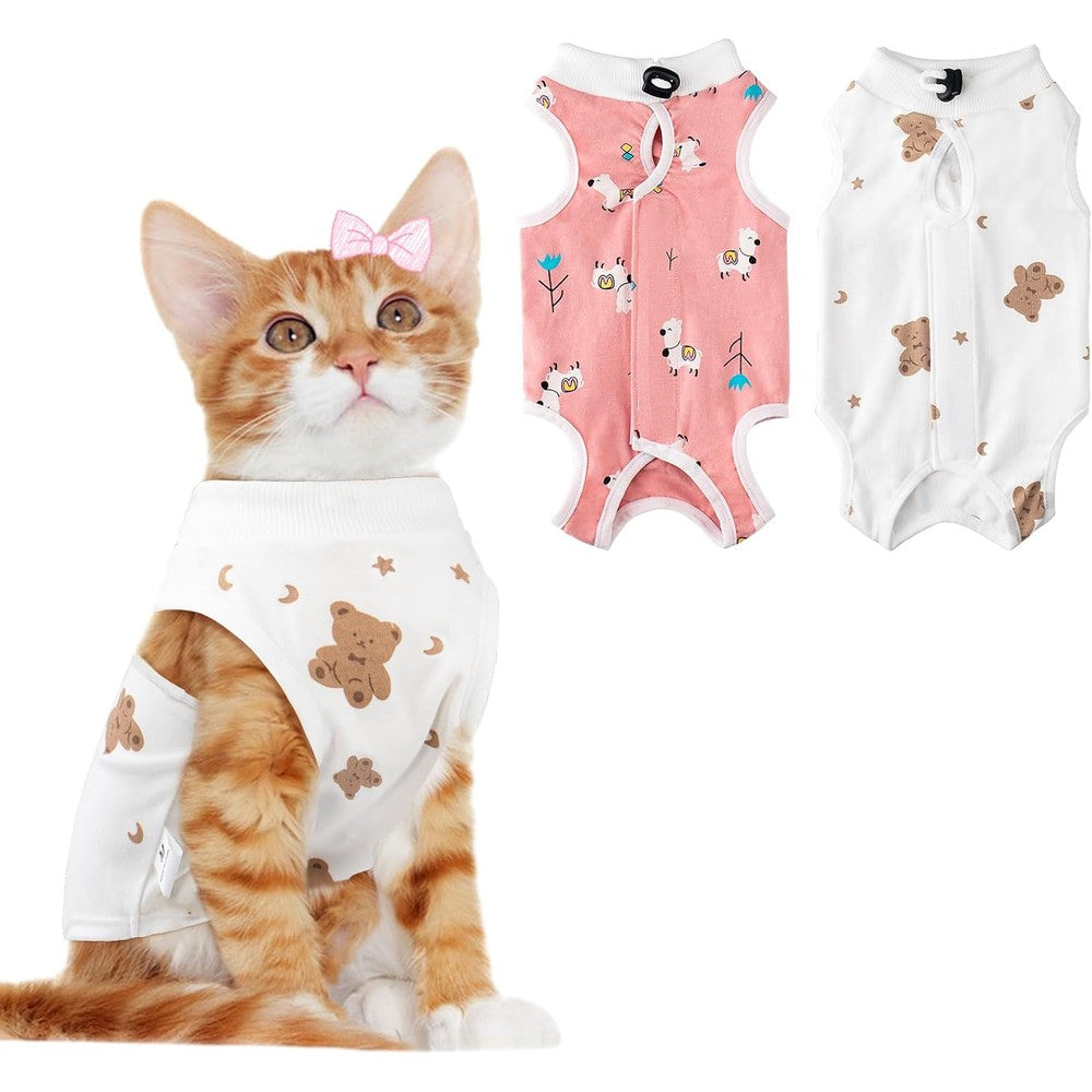 Coppthinktu cat recovery suit two pieces front view protecting spay wounds