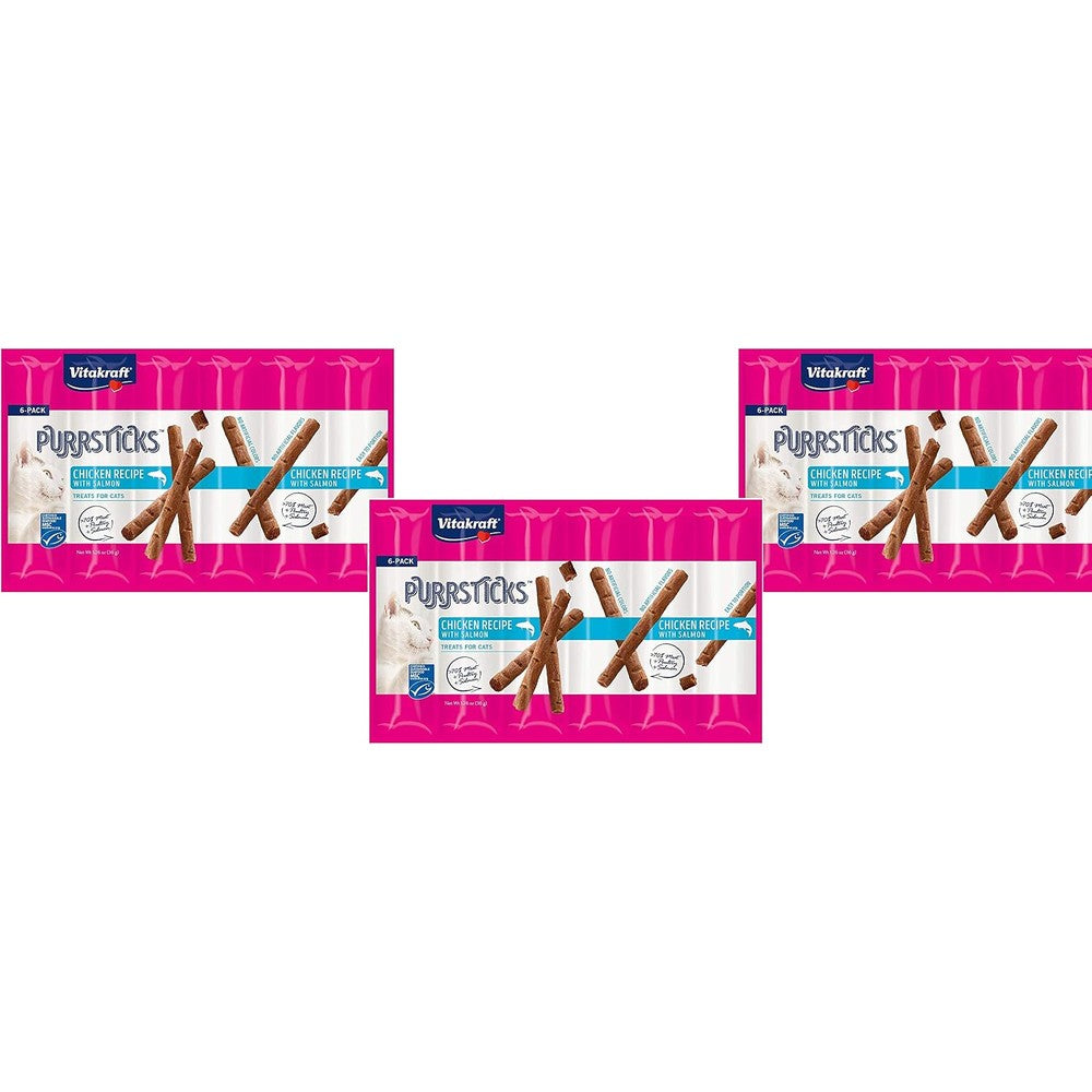 Vitakraft PurrSticks Chicken Recipe With Salmon Cat Treats 18 Pack Of Meaty Sticks For Cats