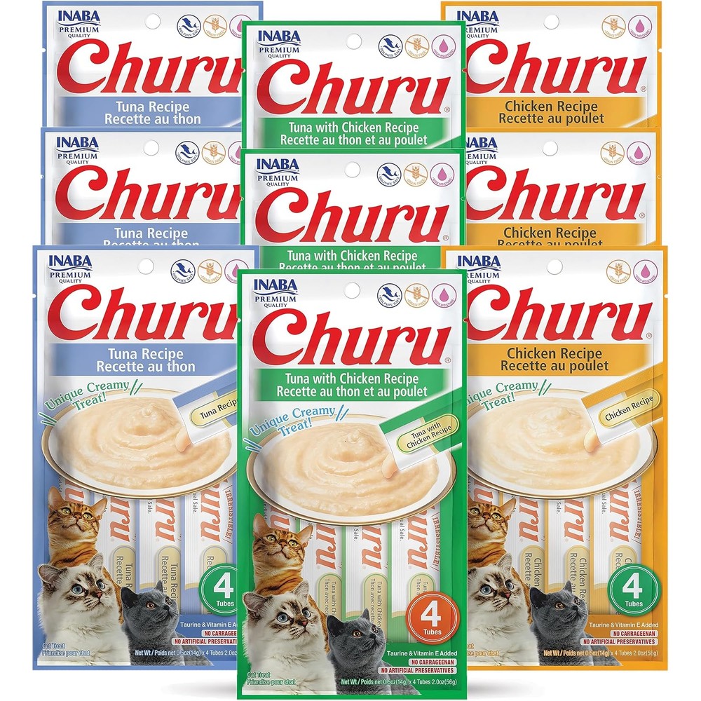 Inaba Churu Lickable Pure Natural Cat Treats Tuna And Chicken Variety Pack 36 Tubes Creamy Puree Grain Free Healthy Feline Snack