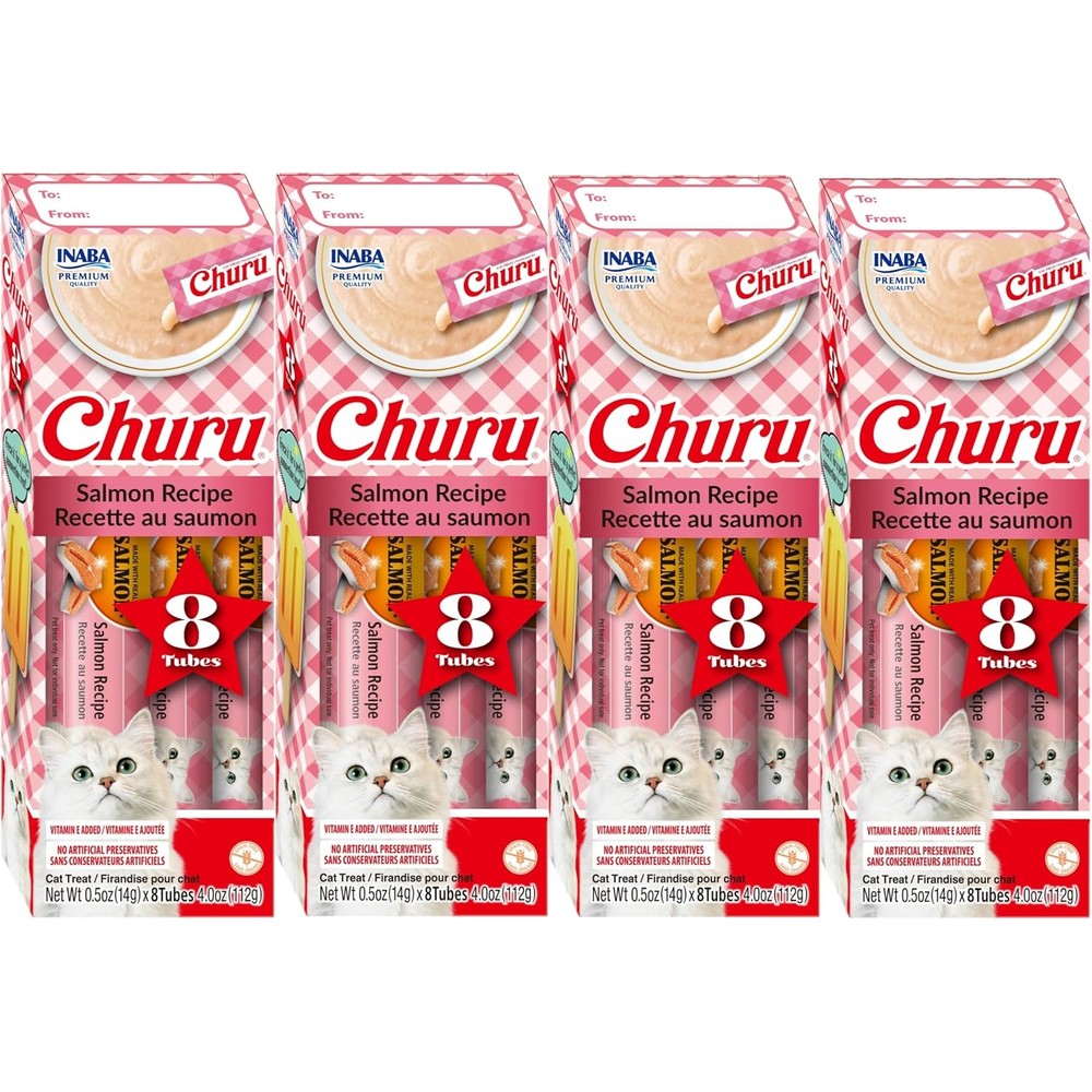 Inaba Churu Lickable Puree Natural Cat Treats Salmon Recipe 32 Tubes Four Gift Boxes Of Eight Tubes Each