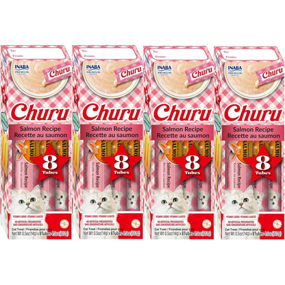 Inaba Churu Lickable Puree Natural Cat Treats Salmon Recipe 32 Tubes Four Gift Boxes Of Eight Tubes Each